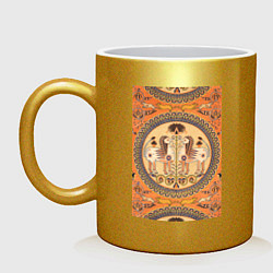 Кружка керамическая Vintage Arabesque Decoration Звериный орнамент, цвет: золотой