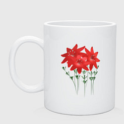 Кружка керамическая Flowers red, цвет: белый