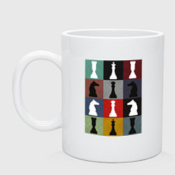 Кружка керамическая Шахматные фигуры на цветном фоне, цвет: белый