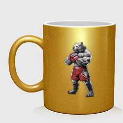 Кружка керамическая Питбуль - Смешанные единоборства - MMA, цвет: золотой