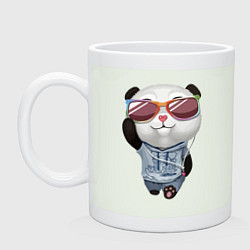 Кружка керамическая Прикольный пандёныш в темных очках и наушниках, цвет: фосфор