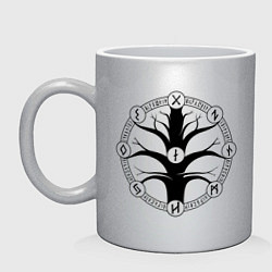 Кружка керамическая Руны девяти миров, цвет: серебряный