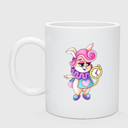 Кружка керамическая Белый кролик с часами, цвет: белый