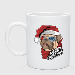 Кружка керамическая Pug merry christmas, цвет: белый