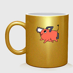 Кружка керамическая Демон бензопилы Почита, цвет: золотой