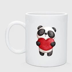 Кружка керамическая Панда держит сердечко, цвет: белый