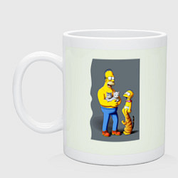 Кружка керамическая Homer Simpson and cats - нейросеть арт, цвет: фосфор