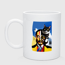 Кружка керамическая Salvador Dali and his cat, цвет: белый