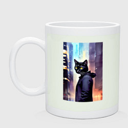 Кружка керамическая Чёрный котяра житель Нью-Йорка, цвет: фосфор