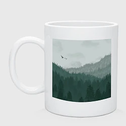 Кружка керамическая Туманные холмы и лес, цвет: белый