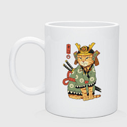 Кружка керамическая Samurai battle cat, цвет: белый
