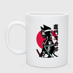 Кружка керамическая Samurai cat women, цвет: белый