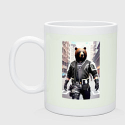 Кружка керамическая Cool bear - cyberpunk - neural network, цвет: фосфор