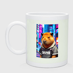 Кружка керамическая Cool capybara - urban style - neural network, цвет: фосфор