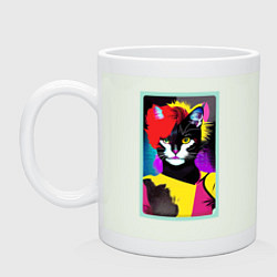 Кружка керамическая Lady cat - pop art - neural network, цвет: фосфор
