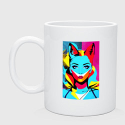 Кружка керамическая Fox girl - pop art - neural network, цвет: белый