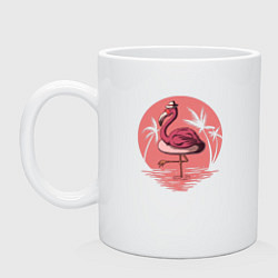 Кружка керамическая Розовый фламинго в очках и шляпе, цвет: белый