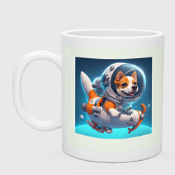 Кружка керамическая Песик на космическом корабле, цвет: фосфор