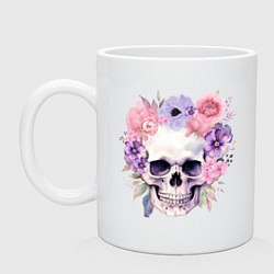 Кружка керамическая Череп с цветами, цвет: белый