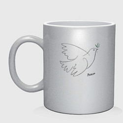 Кружка керамическая Пабло Пикассо - Голубь мира, цвет: серебряный