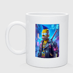 Кружка керамическая Cyber ninja Homer Simpson - ai art, цвет: белый