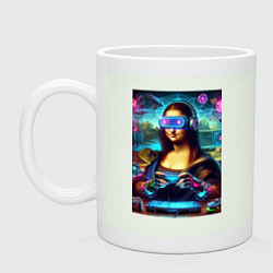 Кружка керамическая Mona Lisa is an avid gamer - cyberpunk, цвет: фосфор