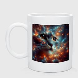 Кружка керамическая Портрет кота в космической туманности, цвет: белый