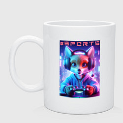 Кружка керамическая Funny fox - e sports ai art, цвет: белый