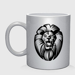 Кружка керамическая Бесстрашный лев, цвет: серебряный