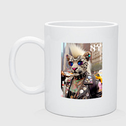 Кружка керамическая Леопард альбинос панк музыкант из Нью-Йорка - нейр, цвет: белый