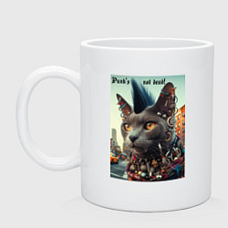 Кружка керамическая Уличный кот панк музыкант - нейросеть, цвет: белый