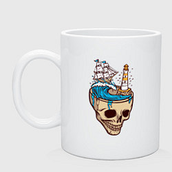 Кружка керамическая Кораблик в черепе, цвет: белый