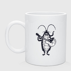 Кружка керамическая Таракан гитарист, цвет: белый