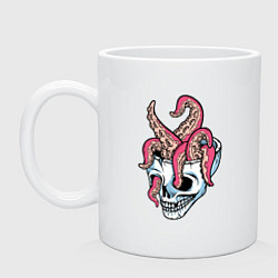 Кружка керамическая Осьминог и череп, цвет: белый