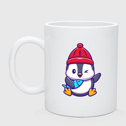 Кружка керамическая Пингвин с рыбкой, цвет: белый