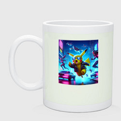 Кружка керамическая Киберпанк Пикачу - неоновая погоня с роботами - Pi, цвет: фосфор