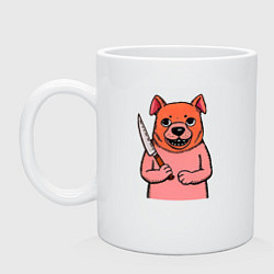 Кружка керамическая Бульдог с красной мордой и ножом, цвет: белый