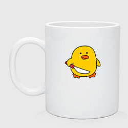 Кружка керамическая Желтый утенок с ножом мем, цвет: белый