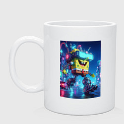 Кружка керамическая Cyber Sponge Bob - neon glow fantasy, цвет: белый