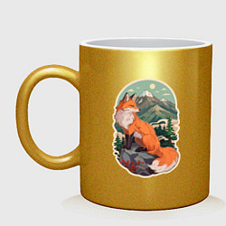 Кружка керамическая Лиса и горы, цвет: золотой