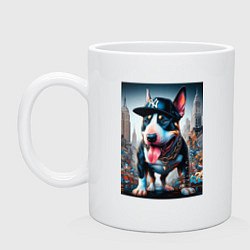 Кружка керамическая Funny bull terrier in New York - ai art, цвет: белый