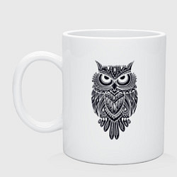 Кружка керамическая Расписной филин, цвет: белый