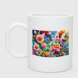 Кружка керамическая Объемные цветы лето, цвет: белый