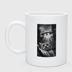 Кружка керамическая Котейка и НЛО, цвет: белый