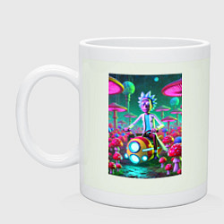 Кружка керамическая Рик на космическом мотоцикле - нейроарт, цвет: фосфор