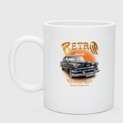 Кружка керамическая Ретро гараж и автомобиль Chevrolet 210 Deluxe, цвет: белый