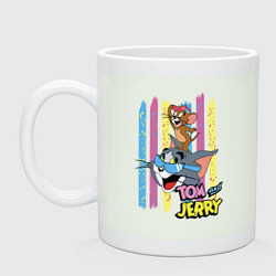 Кружка керамическая Том и Джерри - полосы, цвет: фосфор