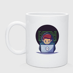 Кружка керамическая Хакер с ноутбуком, цвет: белый