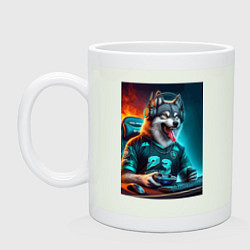 Кружка керамическая Волчара кибер спортсмен - нейроарт, цвет: фосфор
