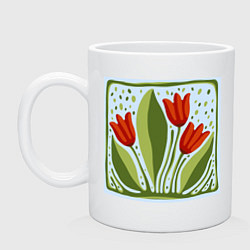 Кружка керамическая Цветущие тюльпаны, цвет: белый